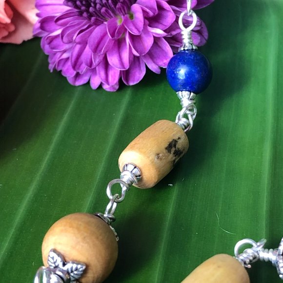 30  1/2" natural Tulasi with Lapis Lazuli beads (Gemstone for Saturn) - Picture 10 of 12